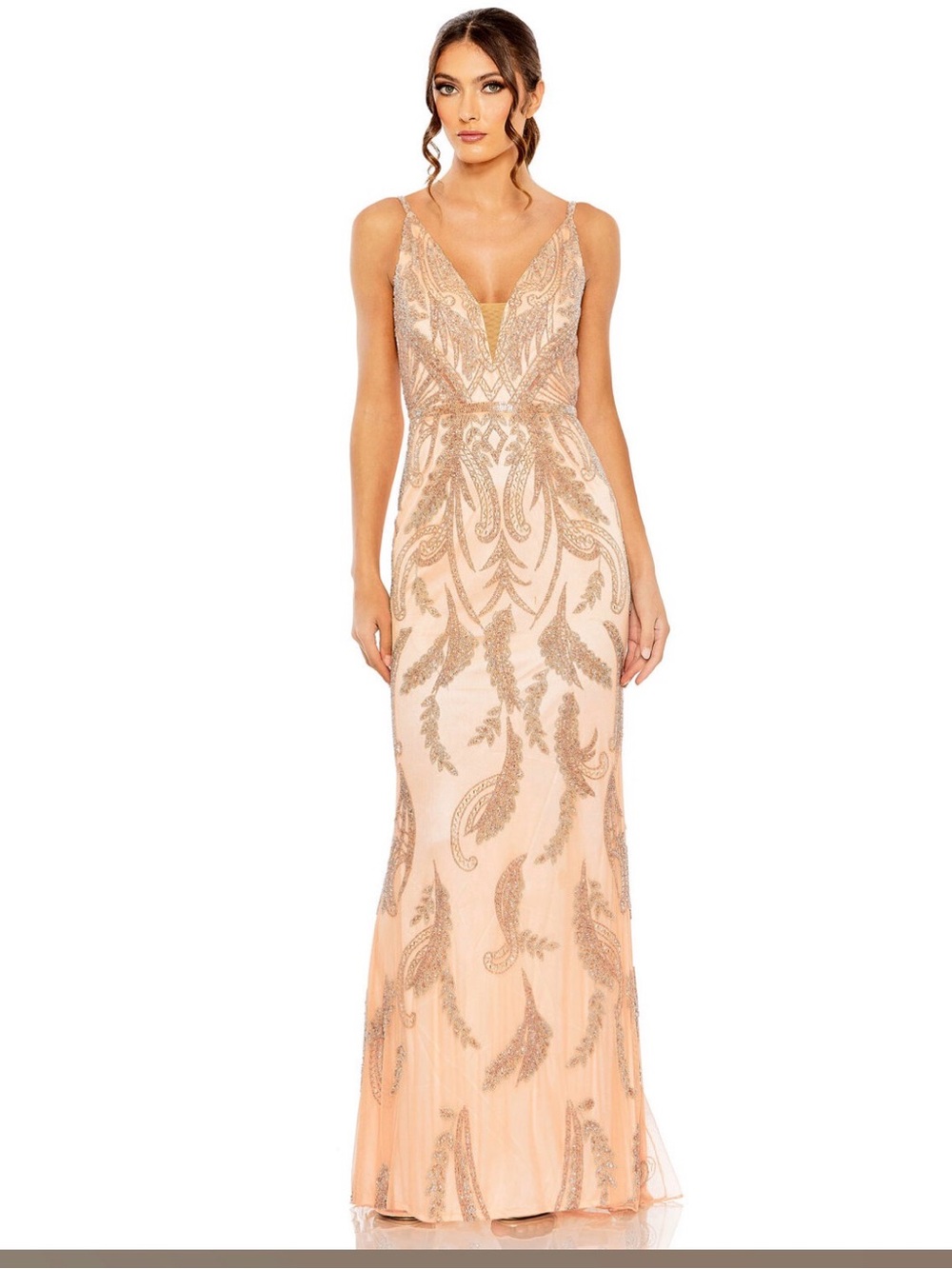 Mac Duggal 6015 Open Back Embellished Dress Apricot Size 14 $598